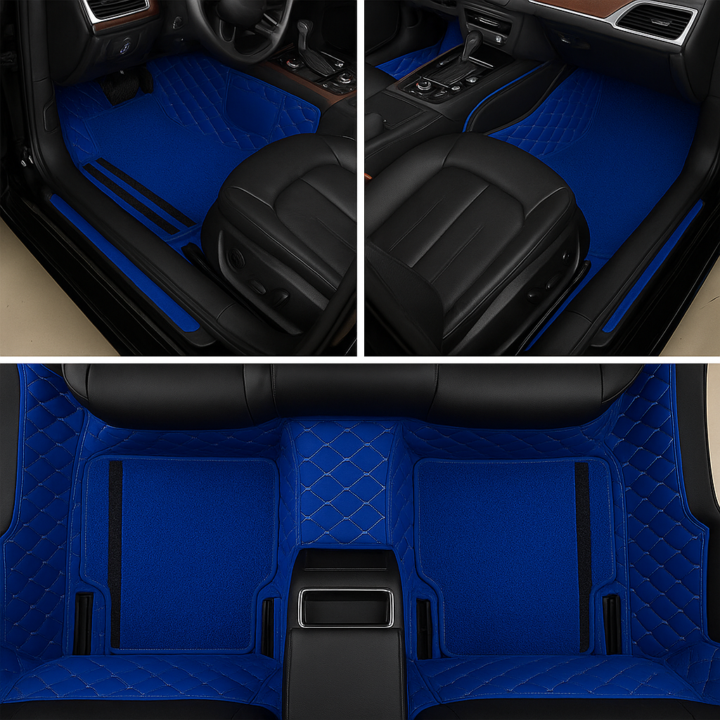 Kit de 4 Alfombrillas y 4 Forros Automotrices Personalizados – Incluye de Regalo una Funda para el Volante