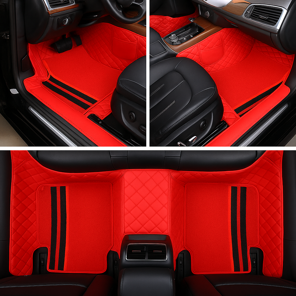 Kit de 4 Alfombrillas y 4 Forros Automotrices Personalizados – Incluye de Regalo una Funda para el Volante