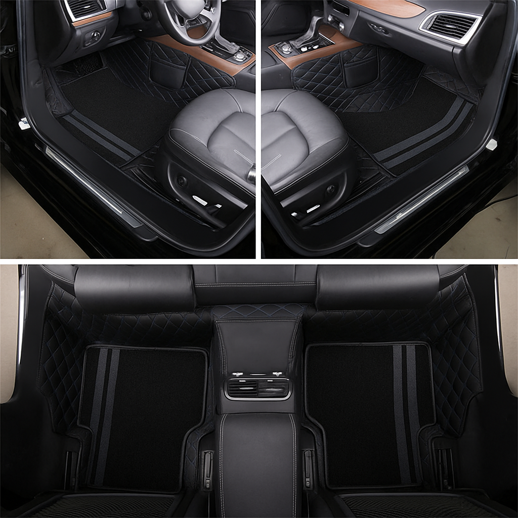 Kit de 4 Alfombrillas y 4 Forros Automotrices Personalizados – Incluye de Regalo una Funda para el Volante